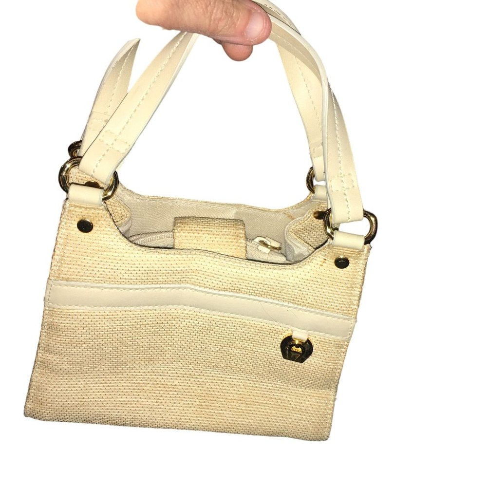 Vintage Rare Mini Estinne Aigner Woven Straw Purse with Leather Trim from the 80